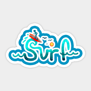 Ocean Surfer Calligraphy Sticker